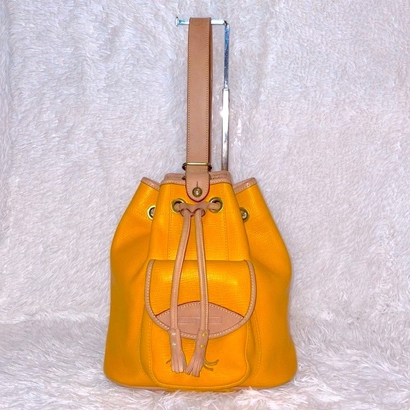 Dooney & Bourke Handbags - Dooney & Bourke Vintage Rare Mustard Yellow Leather Sling Bag Backpack Bookbag